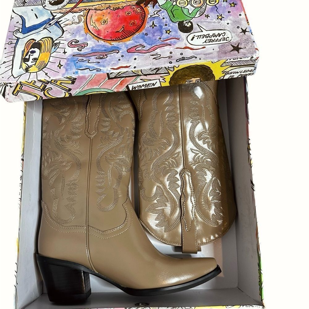 Jeffrey Campbell Dagget Dark Taupe Leather Cowboy Boots | Size 7.5